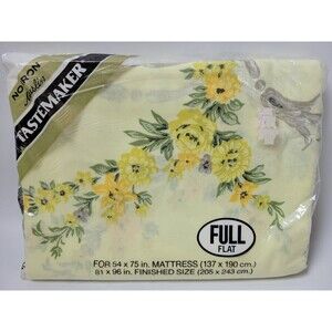 Vintage NIP‎ Stevens Tastemaker Muslin Full Flat Sheet Yellow Floral Sheraton II